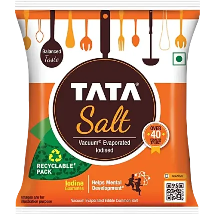 Tata Salt Vacuum Evaporated Iodised Edible Common Salt, 1 kg Pouch